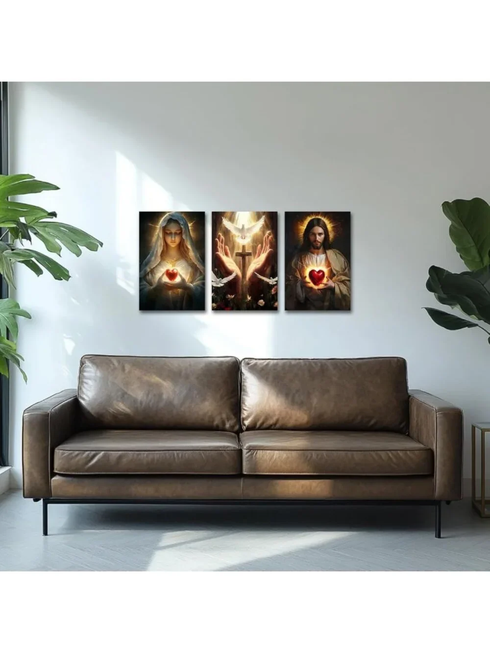 Sacred Heart Jesus & Mary Wall Art Set - 3 Canvas Prints for Christian Decor